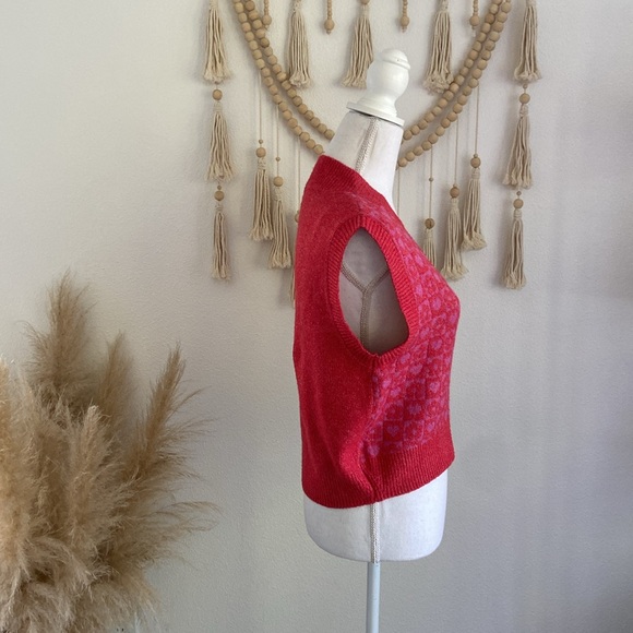 Nordstrom sweater tank top knit vest red pink heart checkerboard spring Y2K xs - Picture 7 of 16